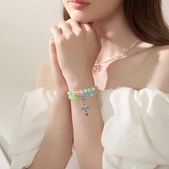 宗教的なDIYペンダント装飾キット  ラウンドアクリルビーズを含む  合金リンク＆ペンダント  ＆留め具  304ステンレススチールリンク  アイアン製9ピン  オーガンジーギフトバッグ巾着袋  ミックスカラー  10mm  穴：2mm&nbsp;DIY-YW0018-34