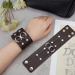 Puラップコードブレスレット  男性女性のための鉄の留め金が付いている合金の二重リング リンクの広いリストバンド  コーヒー  9-1/4インチ（23.6cm）&nbsp;BJEW-WH0020-21P-01
