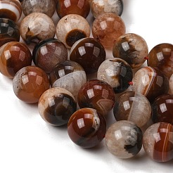 天然石瑪瑙ビーズ連売り  染め＆加熱  ラウンド  サドルブラウン  15~16.5mm  穴：0.8mm  約25個/連  15.55''~15.75