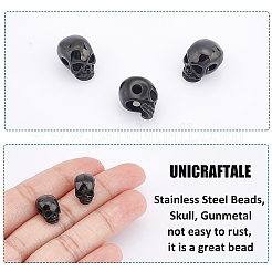 304ステンレススチールビーズ8個  スカル  ガンメタ色  11x8x10mm  穴：2.5mm&nbsp;STAS-UN0043-83