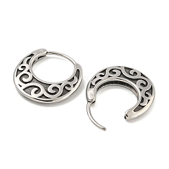 316サージカルステンレスフープピアス  ラインチャーム  アンティークシルバー  17.5x16.5mm&nbsp;EJEW-D096-10F-AS