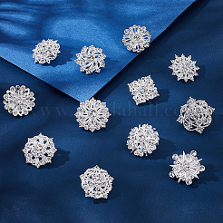 服用花合金ラインストーンブローチ12個  銀  24~30mm&nbsp;JEWB-WH0020-073S