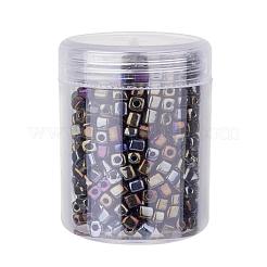 メッキガラスシードビーズ  丸い穴  キューブ  黒メッキ  3~7x3x3mm  穴：0.5mm  約400個/箱&nbsp;SEED-JP0002-C02