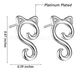 ロジウムメッキ 925 スターリングシルバーのかわいい猫の女性用スタッド イヤリング  プラチナ  17x10mm  ピン：1mm&nbsp;JE934A