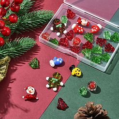 クリスマスをテーマにした手作りのランプワークと透明なガラスビーズのセット  ミックスカラー  12~28x12~23x7~8mm  穴：1~2mm&nbsp;DIY-FS0006-97