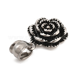 304ステンレスペンダント  花のチャーム  アンティークシルバー  21x16x5mm  穴：8x4.5mm&nbsp;STAS-A112-03AS