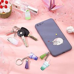 かわいいタッセルキーホルダーのDIYキット  タピオカティー樹脂ペンダントを含む  フェイクスエードタッセルペンダント  アイアン製キーリング  ミックスカラー  ペンダント：26ピース/セット&nbsp;DIY-OC0003-97