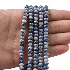 天然ブルースポットジャスパービーズ連売り  多面カット  ロンデル  5.5~6.5x4.5mm  穴：1mm  約91~94個/連  15.35''（39cm）〜15.43''（39.2cm）&nbsp;G-D344-A22