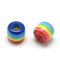 不透明ストライプ樹脂ヨーロピアンビーズ  大穴ビーズ  バレル  ダークブルー  12x10.5mm  穴：5.5mm&nbsp;LS-RESI-S344-07