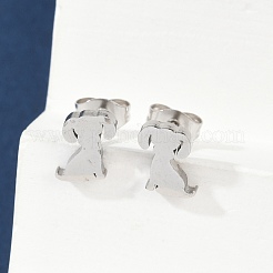 変色しにくい304ステンレススチール製子犬用スタッドピアス  低刺激性のイヤリング  ピアスキャッチ/ピアスバックキャッチ付き  犬のシルエット  ステンレス鋼色  7x8mm  ピン：0.8mm  12のペア/カード&nbsp;EJEW-F227-05P