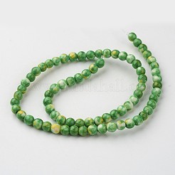 天然の海白いヒスイの​​ビーズ連売り  ラウンド  染め  芝生の緑  6mm  穴：1mm  約73個/連  15.9インチ（405mm）&nbsp;G-G916-6mm-02