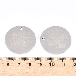 変色しない201ステンレススチールペンダント  人間と単語パパのフラットラウンド  ステンレス鋼色  30x1.5mm  穴：2mm&nbsp;LS-STAS-T064-38P-18