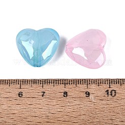 UVメッキ加工の透明アクリル製模造ゼリービーズ  虹色の  ハート  ミックスカラー  18x20x10mm  穴：2.5mm&nbsp;OACR-Q202-02
