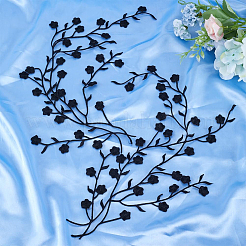 綿刺繍装飾アクセサリー6個  アップリケ  花  ブラック  450~470x1mm&nbsp;AJEW-GF0014-16A