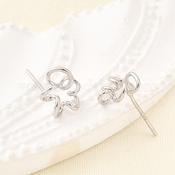 中空の花925スターリングシルバースタッドピアス  プラチナ  9x9.5mm&nbsp;EJEW-S271-03P