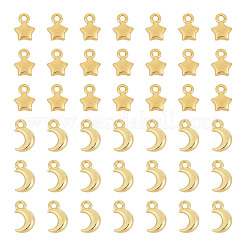 140本2スタイルアロイペンダント  月/星のチャーム  ゴールドカラー  8.5~10x6x2.5mm  穴：1.4~1.6mm  70個/スタイル&nbsp;FIND-TA0011-07