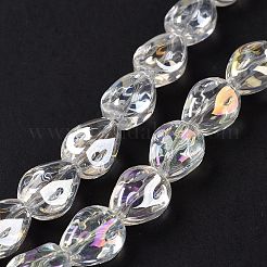 透明電気メッキガラスビーズ連売り  虹メッキ  ティアドロップ  透明  11x9x6.6mm  穴：1.1mm  約55個/連  24.25インチ（61.6cm）&nbsp;GLAA-C025-02E