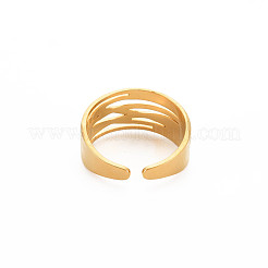 イオンプレーティング（IP）304ステンレススチール製クロスオープンカフリング（女性用）  ニッケルフリー  18KGP本金メッキ  usサイズ9 3/4(19.5mm)&nbsp;RJEW-S405-215G