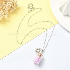 ひまわり合金ペンダントネックレス  ガラスチップウィッシュボトルネックレス  アンティークシルバー  17.91インチ（45.5cm）&nbsp;NJEW-FZ00022