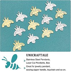 12個2色201ステンレスペンダント  レーザーカットペンダント  蜂  ミックスカラー  15x17x1mm  穴：1.2mm  6個/カラー&nbsp;STAS-UN0034-01