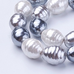 シェルパールビーズ連売り  ねじ山付き楕円  カラフル  16.5~17.5x13~13.5mm  穴：1mm  約24個/連  15.74インチ〜15.94インチ（40~40.5cm）&nbsp;BSHE-P030-03C