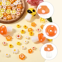 156個 10種類の手作りミルフィオリガラスビーズ  花＆キノコ  ミックスカラー  3.7~16x2.5~12mm  穴：1~2mm&nbsp;LAMP-FS0001-32