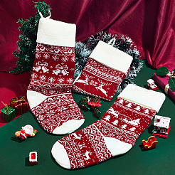 3個 3スタイル ウール糸編み クリスマスストッキング 吊り下げ  クリスマスツリーの装飾アクセサリー  レッド  50cm  1個/スタイル&nbsp;FEPA-SP0001-04B