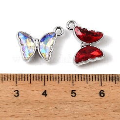 UVメッキ合金ガラスペンダント  バタフライチャーム  多面カット  ミックスカラー  プラチナ  14x17.5x4.5mm  穴：1.6mm&nbsp;FIND-K032-22P