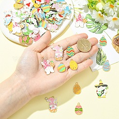 28個14スタイルアロイエナメルペンダント  カドミウムフリー＆鉛フリー  イースター  混合形状  ミックスカラー  22~34x14~26x1~1.5mm  穴：1.6~2mm  2個/スタイル&nbsp;ENAM-YW0008-65