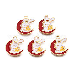 合金エナメルチャーム  カドミウムフリー＆ニッケルフリー＆鉛フリー  ライトゴールド  ウサギと月  暗赤色  18x15x1.5mm  穴：1.4mm&nbsp;ENAM-N054-90E
