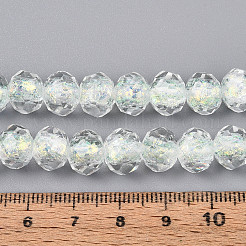 手作りのホイルランプワークビーズ連売り  ロンデル  多面カット  ライトシアン  7~8x9.5~10mm  穴：1.2~2mm  約40個/連  12.20~12.60''（31~32センチメートル）&nbsp;FOIL-T008-09E