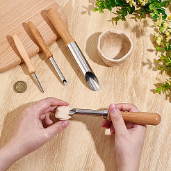 4個 4スタイル 木製&ステンレススチール ダブルヘッド モデリングクレイ彫刻ツールセット  子供のためのDIY陶器粘土工芸品  ステンレス鋼色  132~196x4.5~22mm  1個/スタイル&nbsp;DIY-WH0308-691