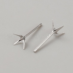 ロムジウムメッキ 925 スターリングシルバー スタッド イヤリング 金具  ピアスのセッティング  プラチナ  5x5mm  ピン：11.5x0.8mm&nbsp;STER-WH0009-15C-P