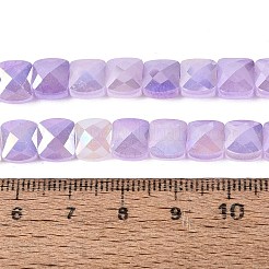 電気メッキ加工されたひび割れ模様の模造翡翠ガラスビーズの連  長方形  染め  ABカラーメッキ  多面カット  ライラック  7x8x5mm  穴：1~1.2mm  約24~27個/連  6.50~7.28インチ（16.5~18.5cm）&nbsp;EGLA-Q135-02A-A02