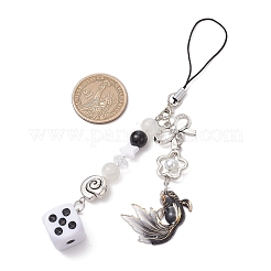 アクリルジェムストーンプラスチック電話ハンドストラップチェーン2個  金魚  サイコロ  ブラック  150mm&nbsp;HJEW-JM03025-01