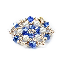 ガラスシードビーズの花のペンダント  ガラスと貝パールビーズとループ付き  藤紫色  29.5x27x4.5mm  穴：3.5mm&nbsp;PALLOY-MZ00513-03