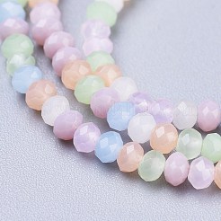 オペークガラスビーズ連売り  多面カット  ロンデル  ミックスカラー  3x2.5mm  穴：0.5mm  約185個/連  16.54インチ（42cm）&nbsp;X-GLAA-L030-A02