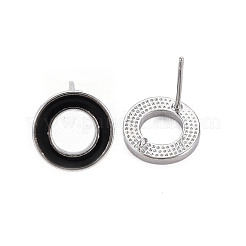 エナメルスタッドピアスのパーツと真鍮  カン付き  ニッケルフリー  フラットラウンド  プラチナ  ミックスカラー  12mm  穴：0.9mm  ピン：0.6mm&nbsp;KK-S356-674P-NF