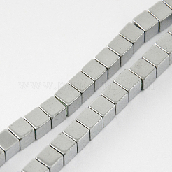 非磁性合成ヘマタイトビーズ連売り  グレードA  キューブ  プラチナメッキ  6x6x6mm  穴：1mm&nbsp;G-Q876-6mm-7