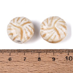 ヴィンテージの手作り磁器ビーズ  ファンシーアンティーク施釉磁器  フラットラウンド  小麦  19~20x12~14mm  穴：3~4mm&nbsp;PR-N001-04A