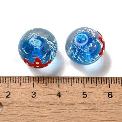 手作りランプワークビーズ  手描きのビーズ  エナメル  ヒトデとクラゲの模様の丸型  ドジャーブルー  15~16.5mm  穴：1.2~2mm&nbsp;LAMP-G162-04A