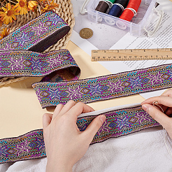 7m エスニック風刺繍花ポリエステルリボン  洋服アクセサリー  カラフル  2インチ（50mm）  約7.66ヤード（7m）/ロール&nbsp;OCOR-WH0078-235