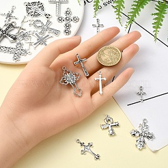 40pcs20スタイルチベットスタイルアロイペンダント  クロス  アンティークシルバー  18.5~50x10~34x1.5~4.5mm  穴：1.6~3mm  2個/スタイル&nbsp;TIBEP-YW0001-84