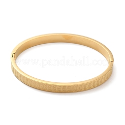 304ステンレススチール製ストライプテクスチャーヒンジ付きバングル（女性用）  18KGP本金メッキ  6mm  内径：2x2-3/8インチ（5.1x6cm）&nbsp;LS-BJEW-E099-04G-02