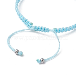 編み込みナイロンコード調節可能なブレスレット  201ステンレススチールレーザーカットコネクタチャームと304ステンレススチールビーズリンクブレスレット、女性用  人魚  内径：2-1/8~3-1/4インチ（5.25x8.3cm）&nbsp;BJEW-JB11597-02