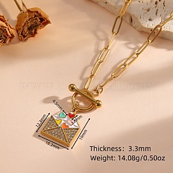 304ステンレススチール製ラインストーンエナメルカラフルハート型封筒ペンダントネックレス（OTクラスプ付き、女性用）  18KGP本金メッキ  15.75インチ（40cm）&nbsp;WG8DC21-01