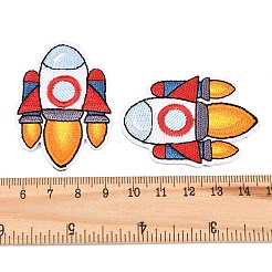 ポリエステル＆レーヨン製コンピューター刺繍布、アイロン接着・縫い付けワッペン  アップリケ  ロケット  カラフル  52.5x37.5x2mm&nbsp;PATC-L001-23