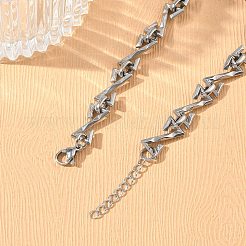 女性用ハンマー加工304ステンレススチールリンクチェーンブレスレット  Z字型  ステンレス鋼色  7.48インチ（19cm）&nbsp;BJEW-D466-07P