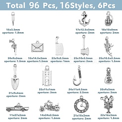 DIYミリタリーファンコレクションペンダントジュエリー製作キット  96 個 16 スタイル合金 & アクリル ペナントを含む  手錠 & 銃 & 手榴弾 & 斧 & カートリッジ形状  アンティークシルバー  11~31x9~27x1~8mm  穴：1~3mm  6個/スタイル&nbsp;DIY-HY0001-43