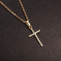 本物の金メッキのクロス真鍮ペンダントネックレス  18KGP本金メッキ  18インチ（45.7cm）&nbsp;NJEW-EE0001-14A